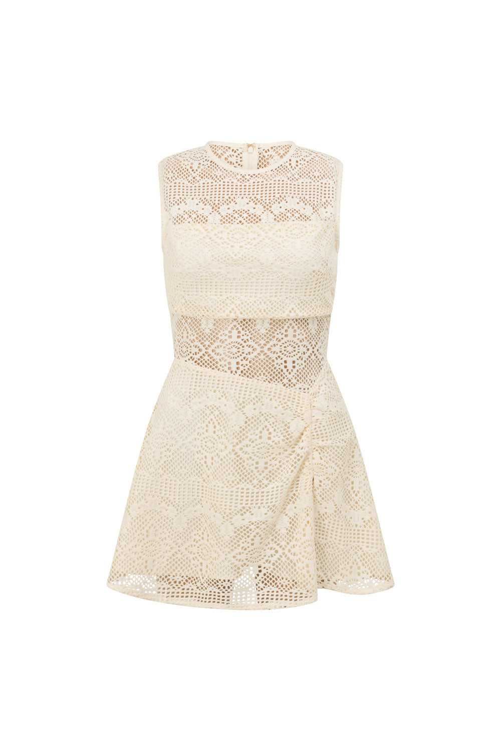 Beige Vintage Lace Mini Gem Dress