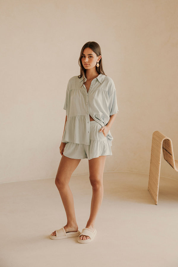 Luna High-waist Flounce Shorts - Blue