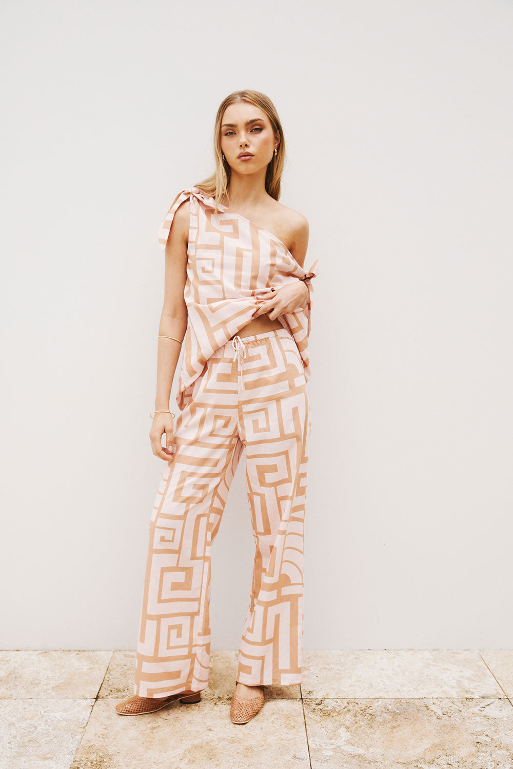 Pink Hellenic Maze Elastic Drawstring Kahli Pants