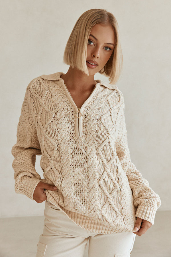 Cream Knit Long Sleeve Karla Top