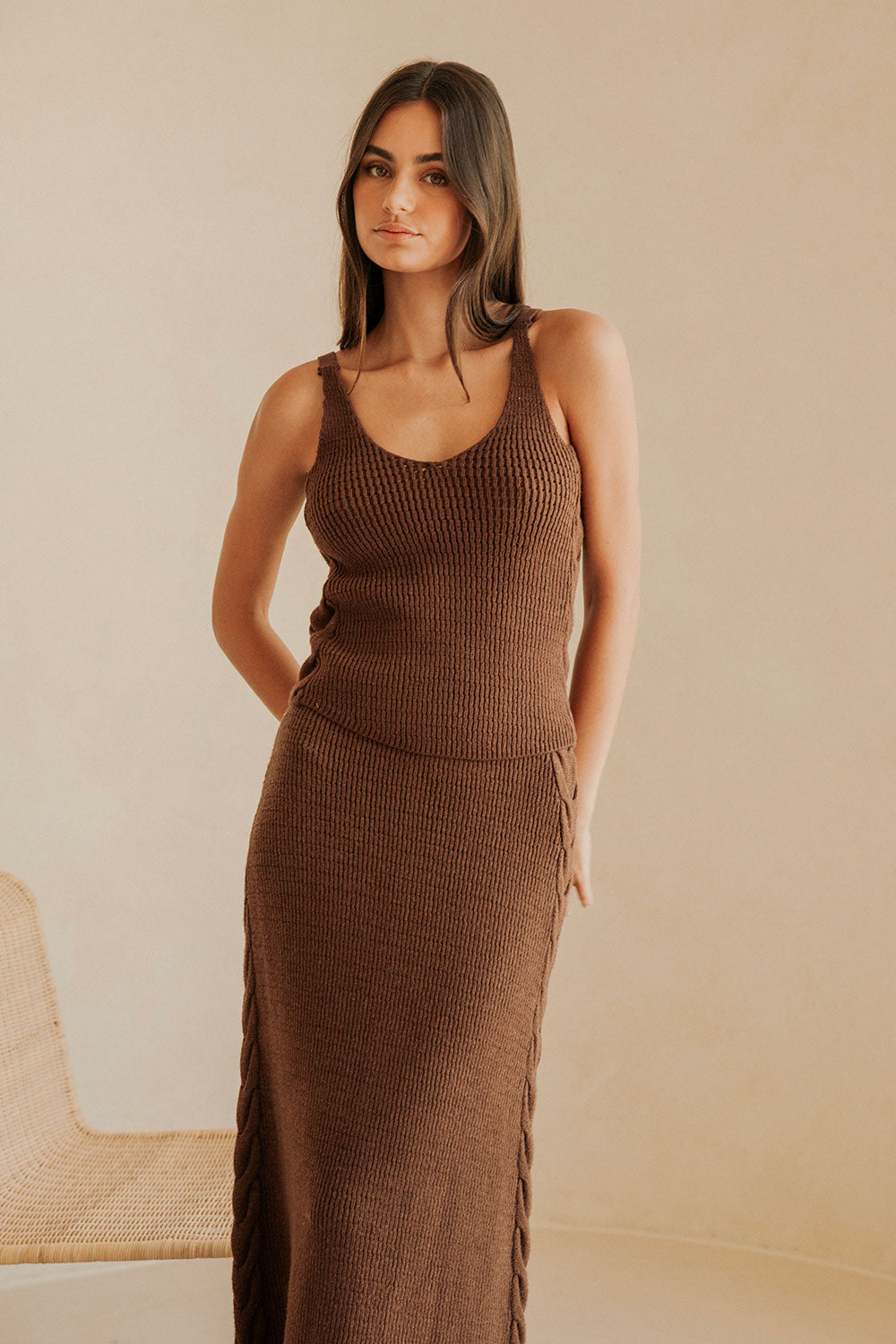 Chocolate Brown Knit V Neck Ellarose Tank Top