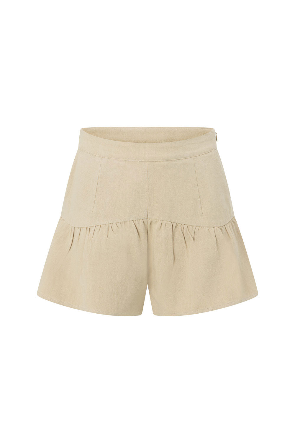Beige High Waist Gathered Flounce Panel Luna Shorts
