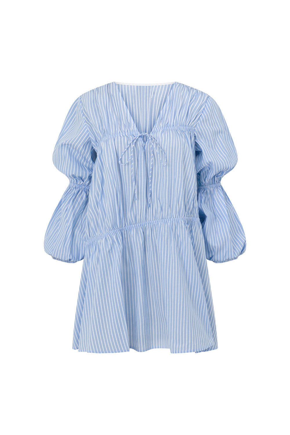 Naloo Long Sleeve Tie Mini Dress - Blue, White Stripe