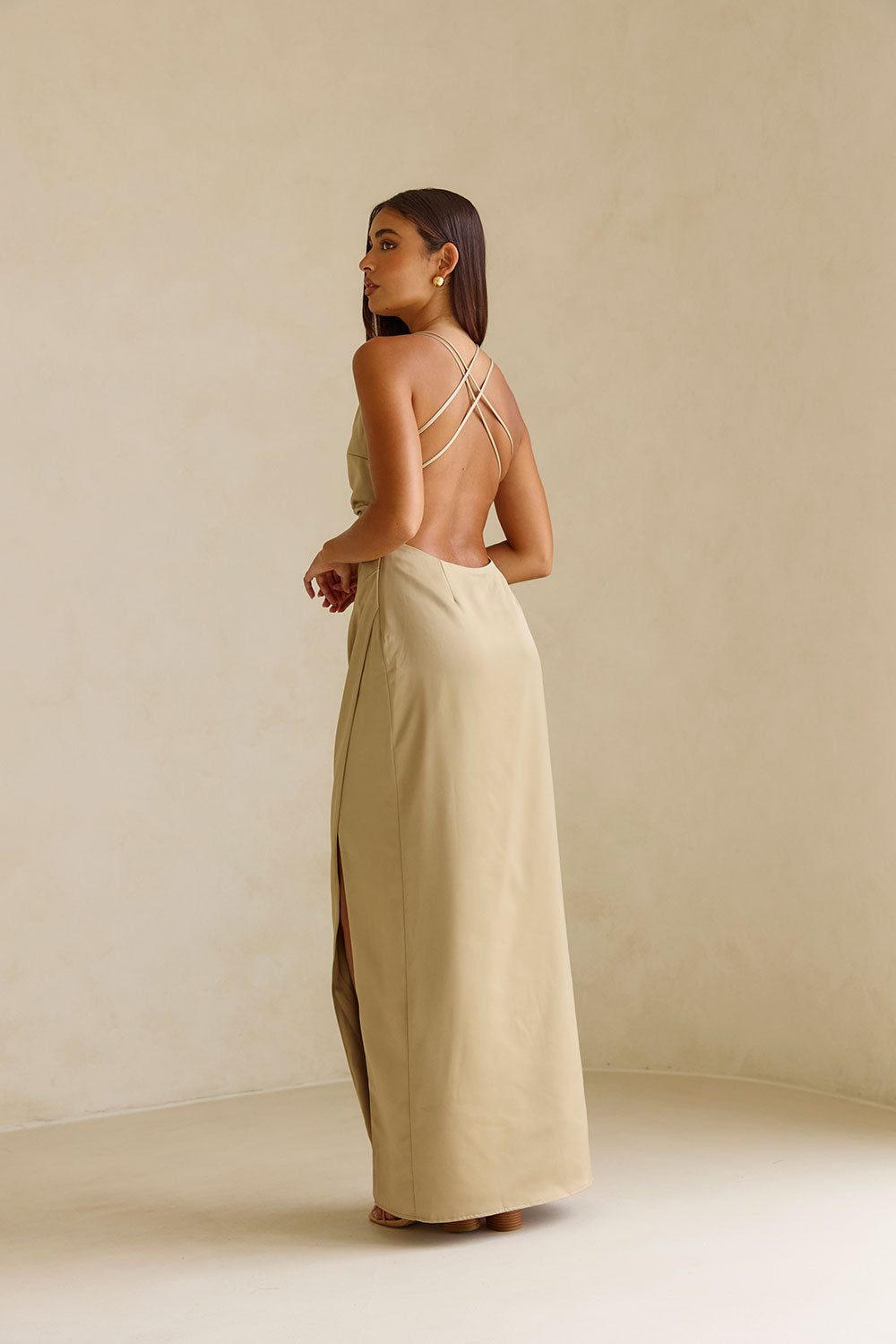 Green One Shoulder Ruched Backless Maxi Rianna Dress