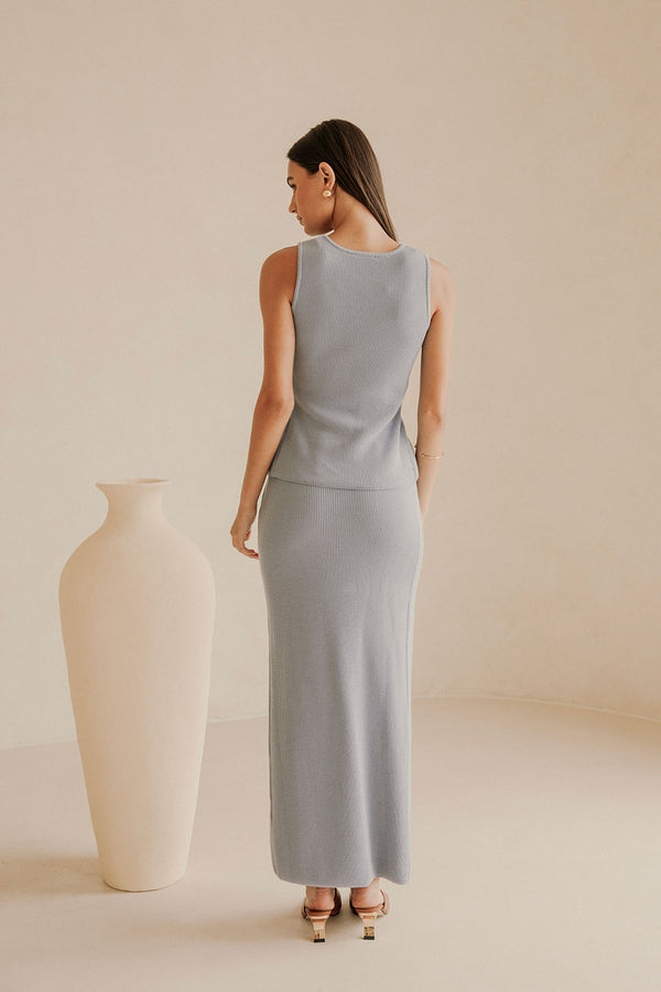 Blue Front Split Wrap Maxi Bridget Skirt