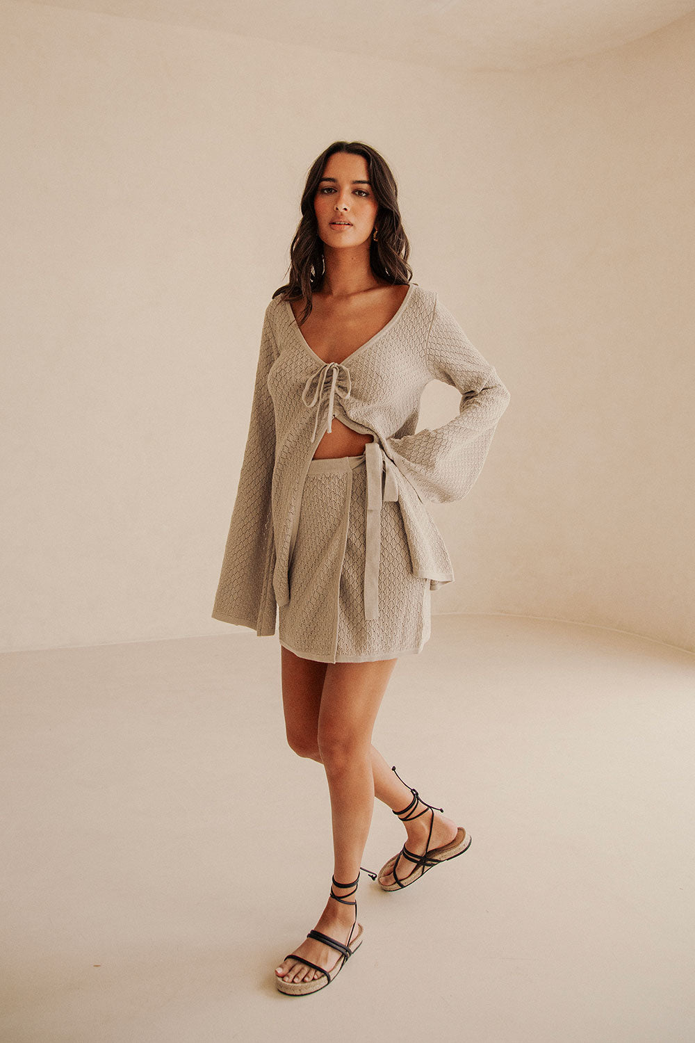 Grey Knit High Wast Wrap Mini Baylie Skirt