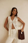 Cream Knit Elastic High Waist Blanca Pants