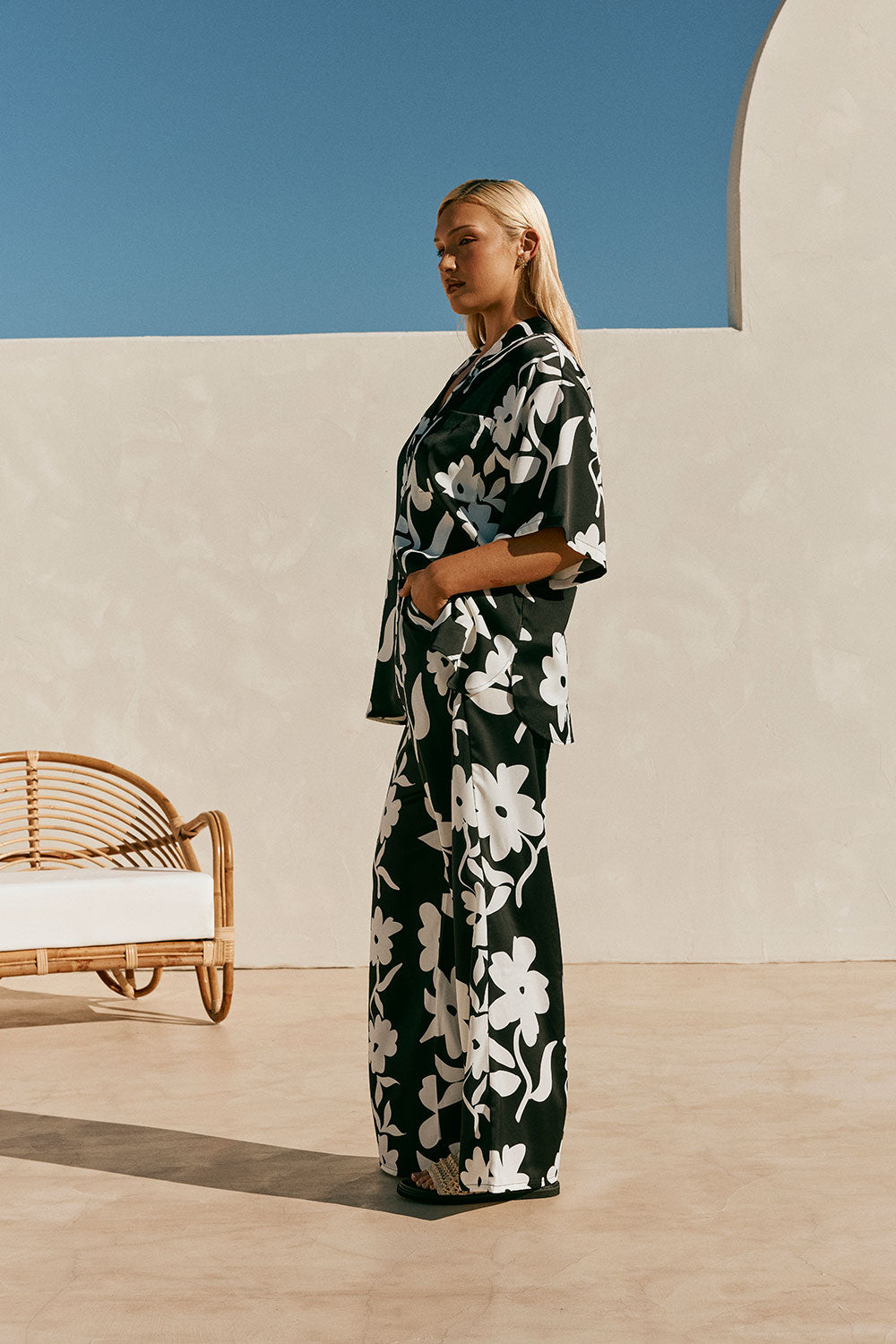 Black Alma Caroline Floral Print Drawstring Enza Pants