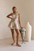 Fiori Green Floral Print Button Mini Amora Dress