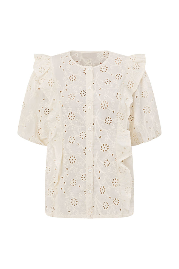 Beige Broderie Ruffle Button Up Wynter Top