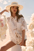 White Embroidered Cutwork Button Up Cielo Shirt