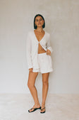 Beige High Waist Drawstring Emel Waffle Shorts