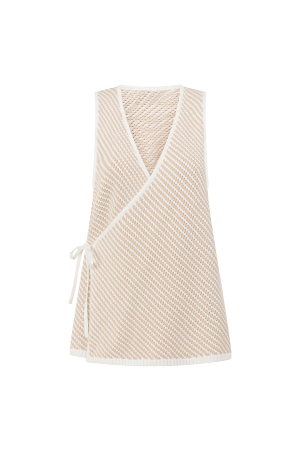 Beige and White Stripe Woven Wrap Billy Top