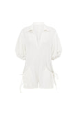 White Collar V Neck Puff Sleeve Airlie Playsuit