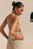 Jayden Split One Shoulder Maxi Dress - Tan & White