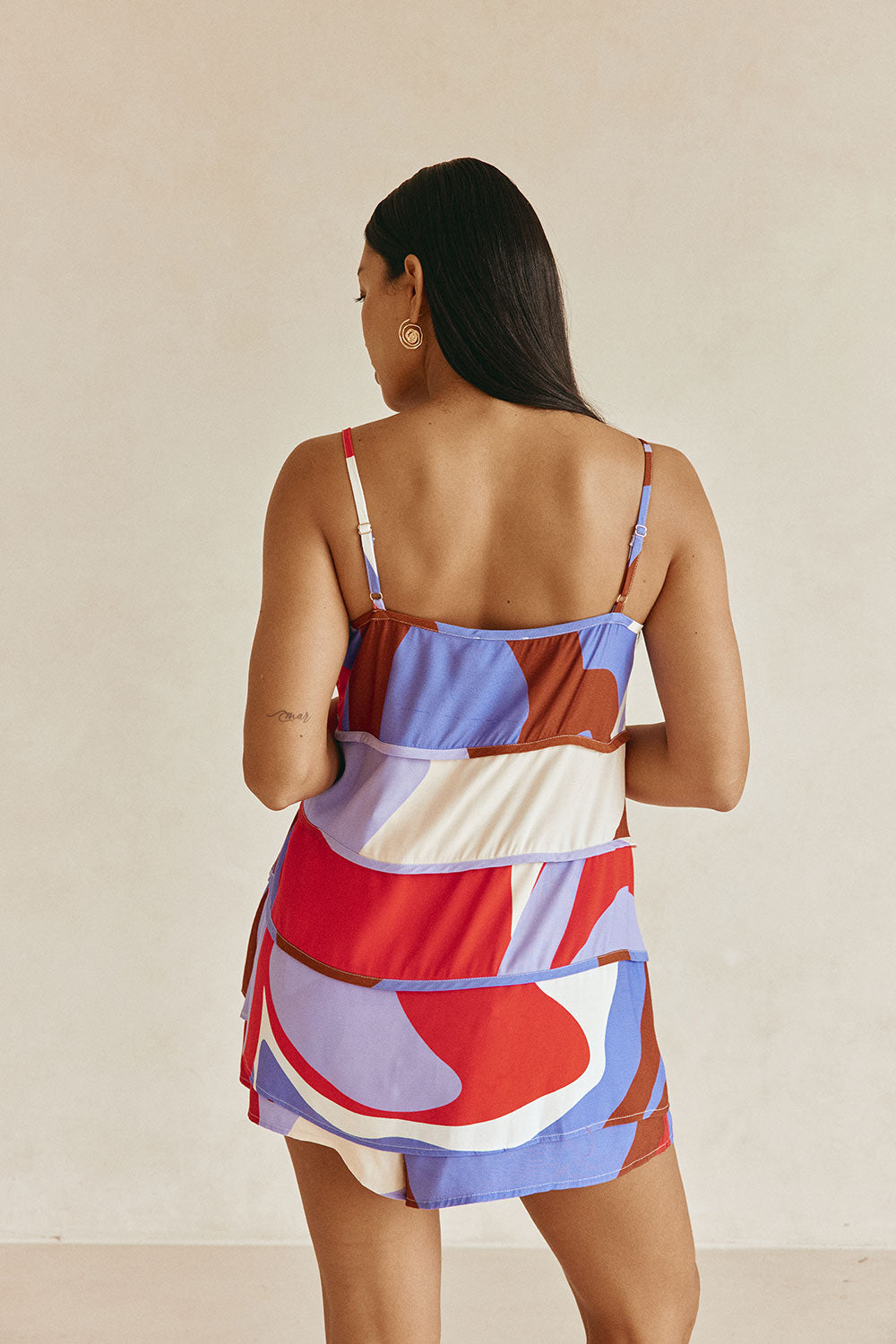 Valley Red Print Strappy Tiered Vian Top