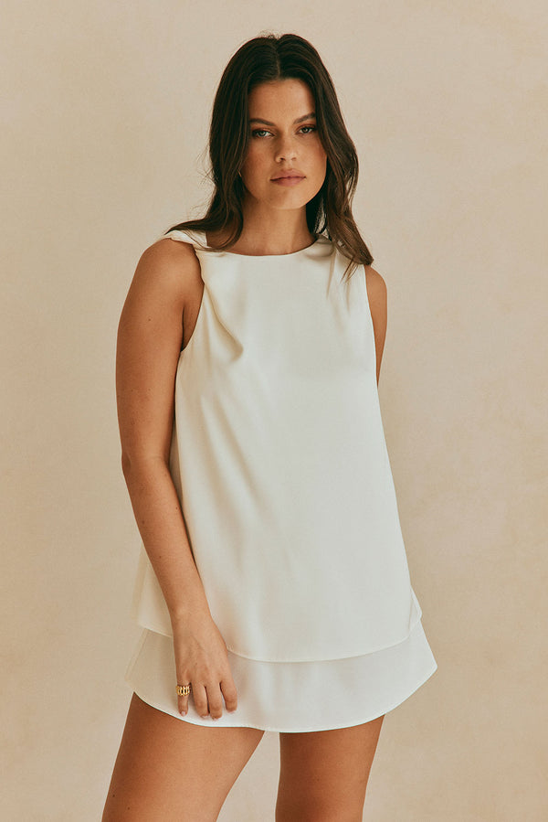 White Silky Layered Mini Laven Dress