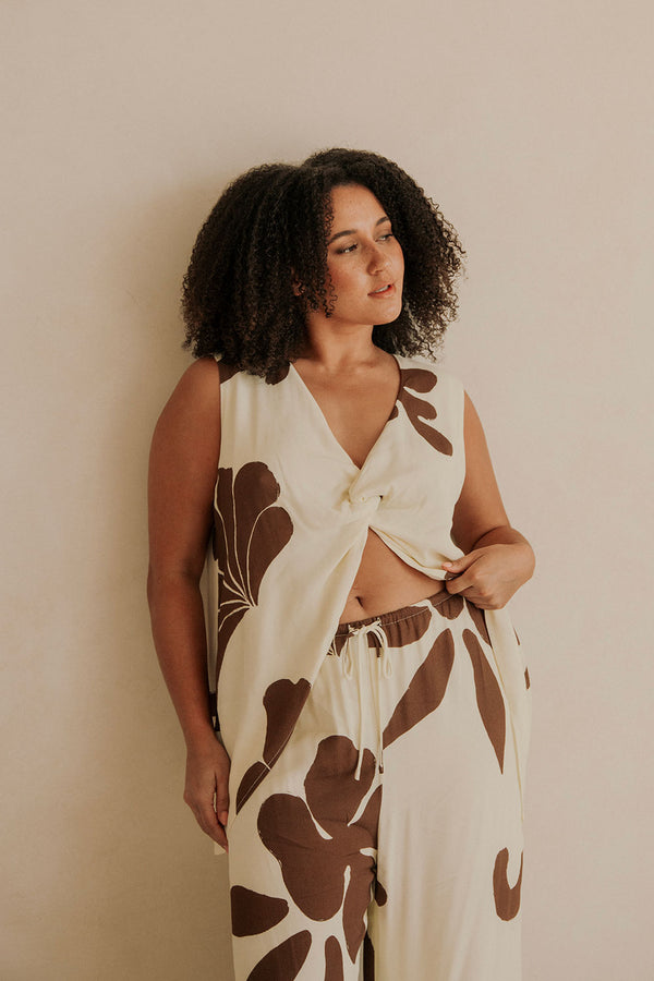 Galene Print V Neck Knot Zana Top