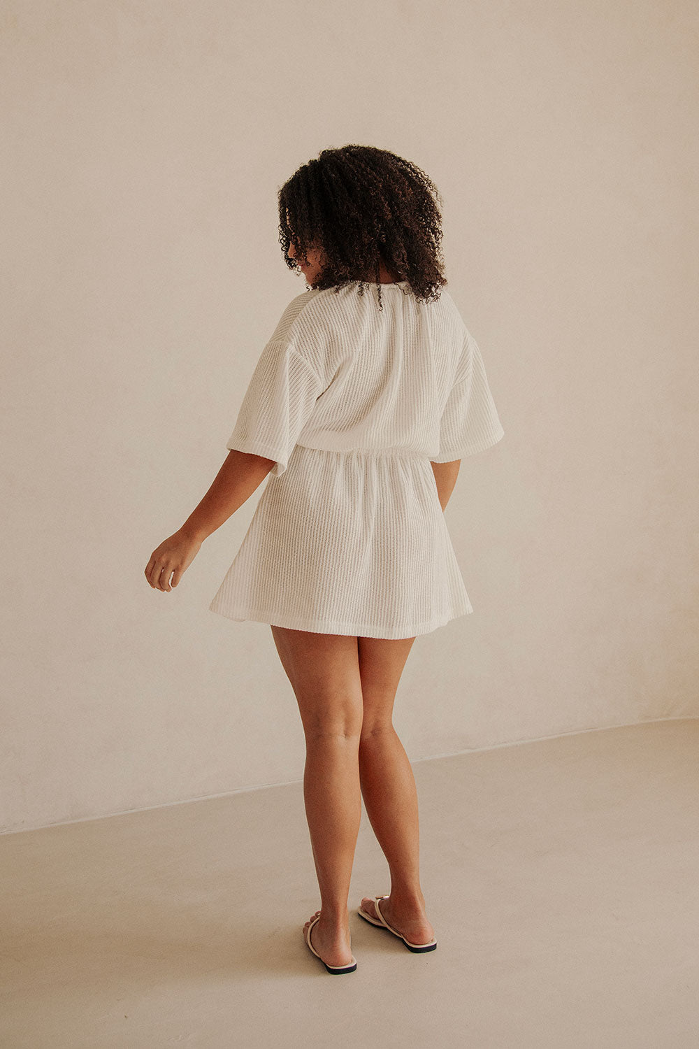 White V Neck Ruched Tie Mini Chiva Dress