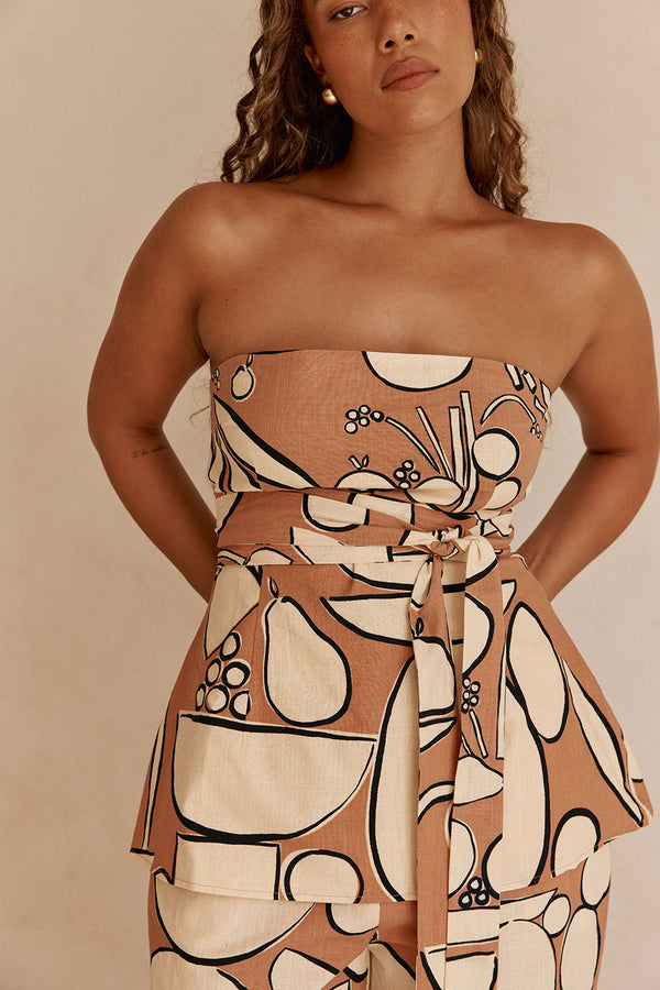 Orange Barossa Print Strapless Torquay Top