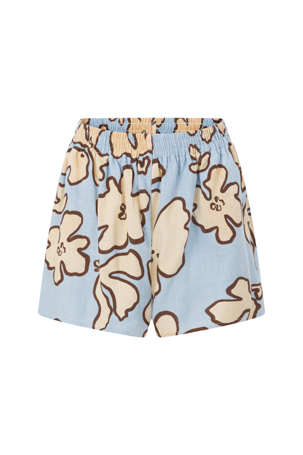 Blue Outline Floral Print Drawstring Thessy Shorts
