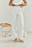 White Cotton Asymmetric Waist Wide Leg Tilda Trouser Pants