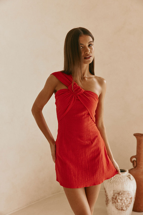 Red One Shoulder Mini Dimmi Dress