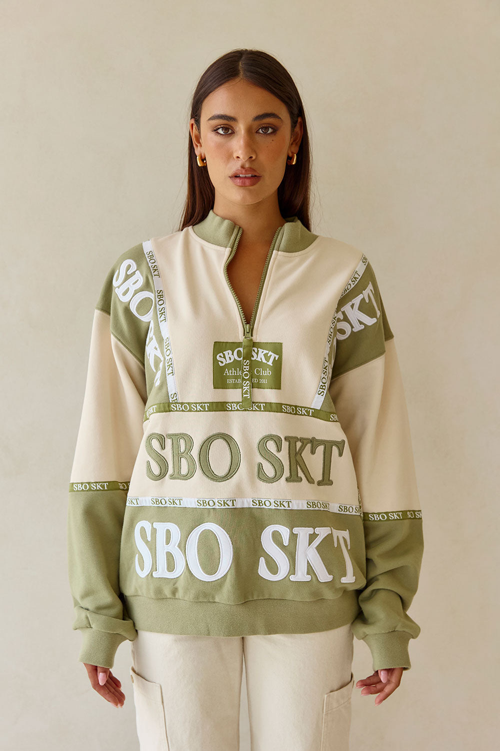 Berlin Vintage Oversized Sweater - Terry Green, Cream, White