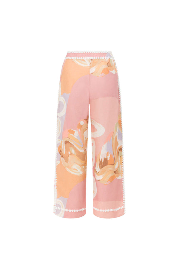 Pink Tramonto Print Lace Pocket Ragazza Pants