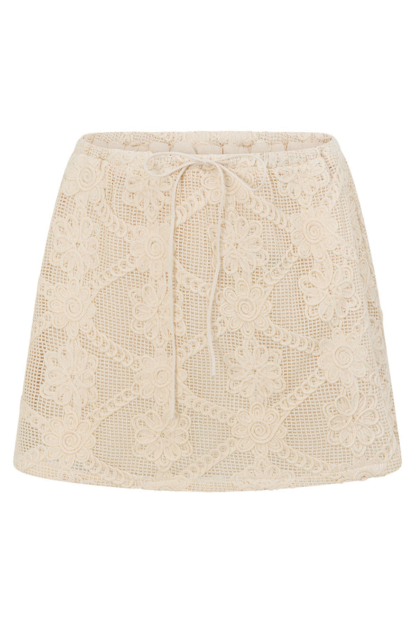 Beige Crochet Lace Mini Rosiah Skirt