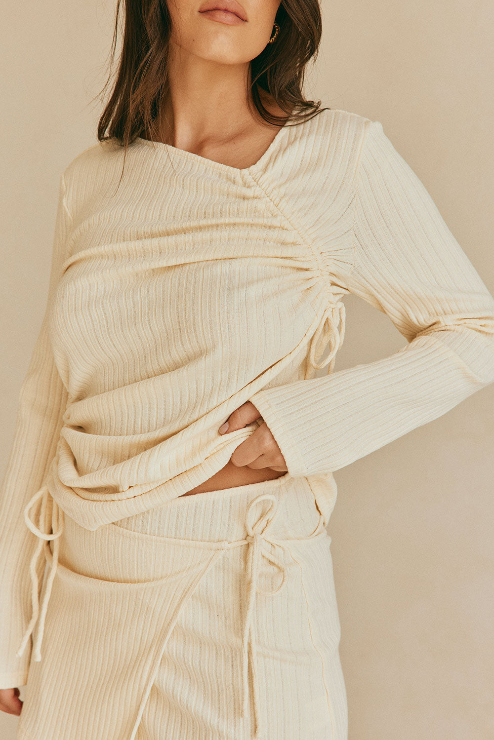 Cream Ribbed Wrap Panel Mini Eryn Skirt