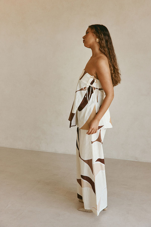 Brown Sable Floral Print Strapless Monroe Top