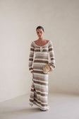 Tameeka Knit Maxi Dress - Stripe White Brown Grey