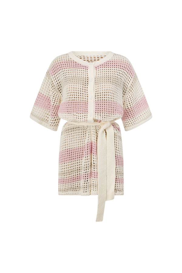 Cream and Pink Stripe Knit Easton Playsuit