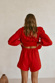 Cherry Red Elastic Drawstring Akel Shorts