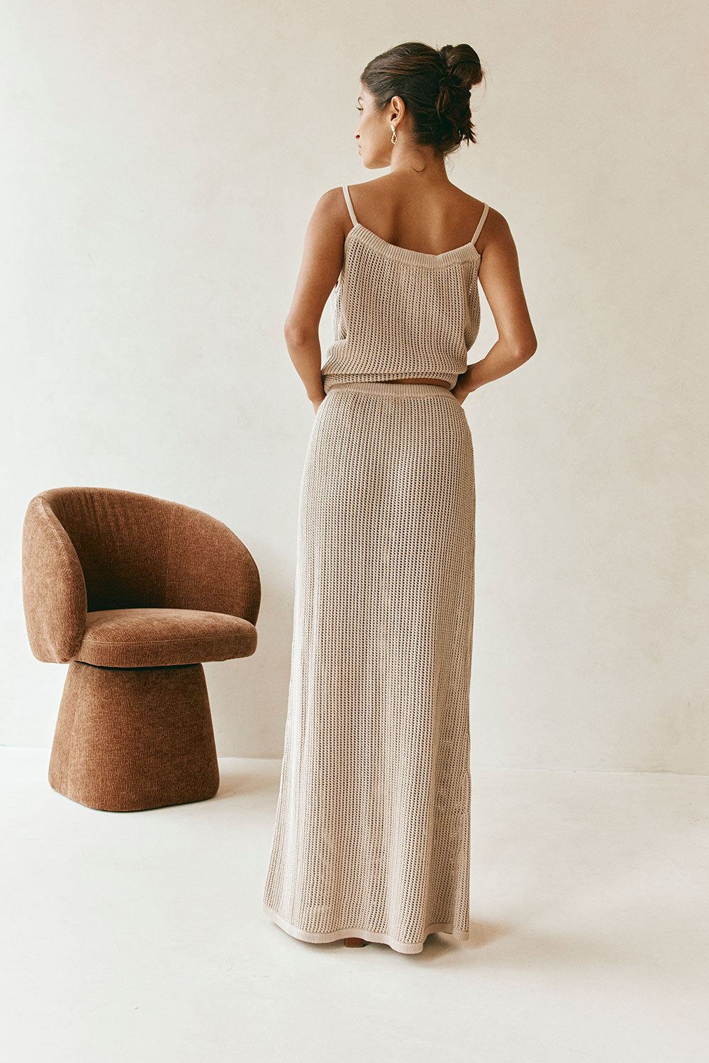 Taupe Knit Drawstring Maxi Havana Skirt