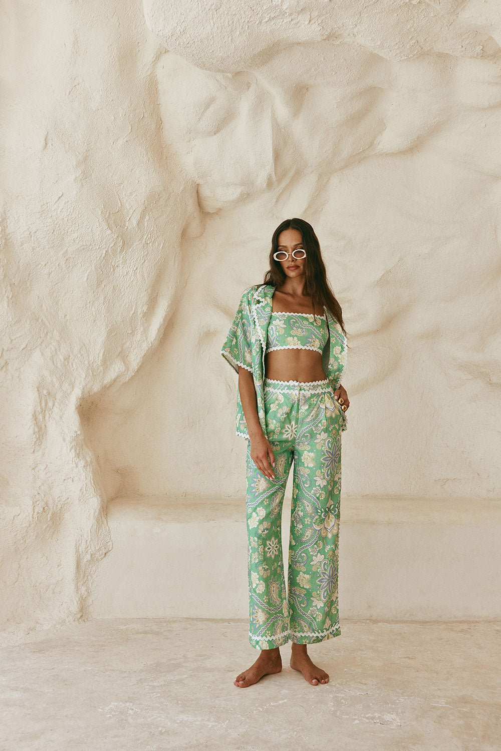 Green Floral Heritage print Kelia Trouser Pants