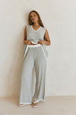 Grey Woven Ribbed High Waist Winnie Pants