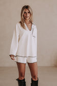 White Knit High Waist Elastic Alara Shorts