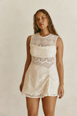 Beige Vintage Lace Mini Gem Dress