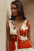 Red Palma Vista Print V Neck Maxi Mira Dress