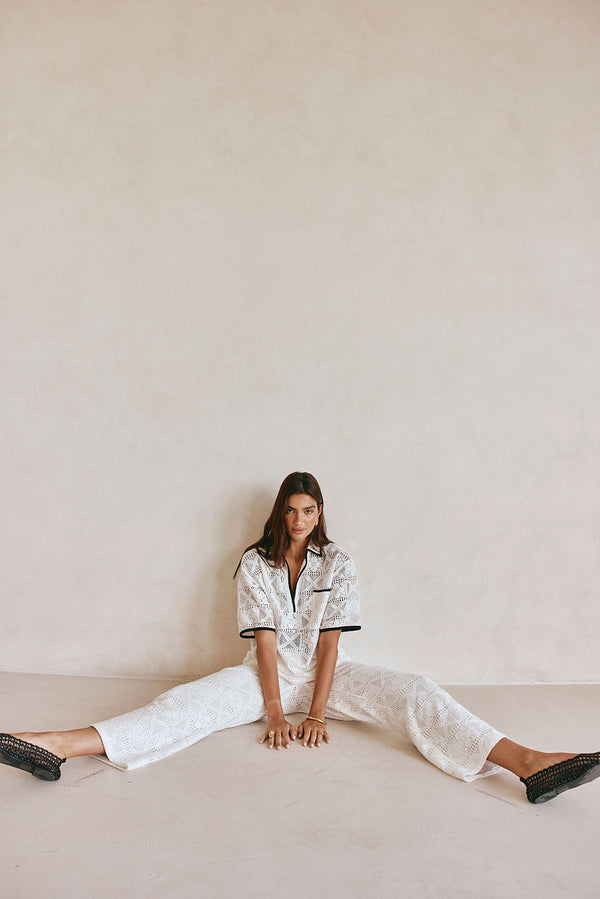 White Lace Elastic Drawstring Ariana Pants