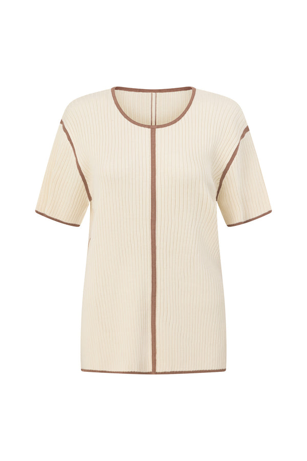 Off White Ribbed Boxy Short Sleeve Cinna Top