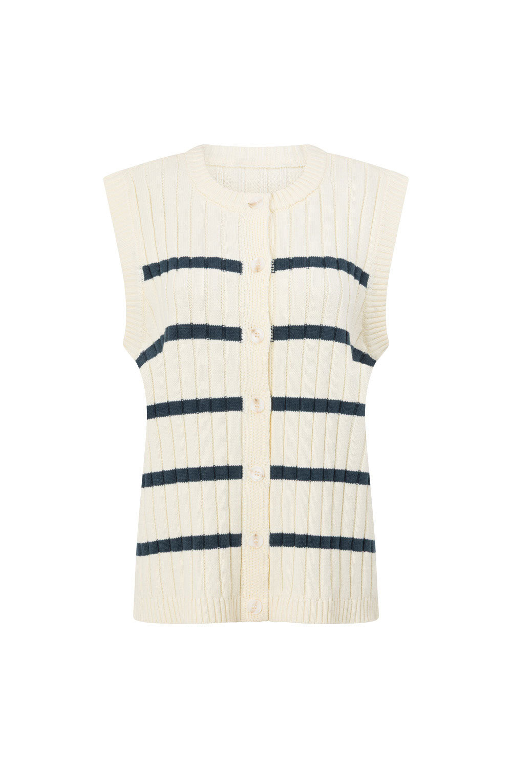 Cream and Black Stripe Knit Button Up Depp Top