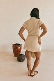 Beige Cotton Knit Draped Mini Lovina Dress