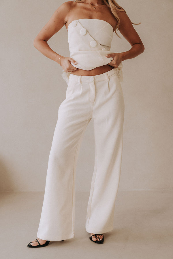 White Structured High Waist Salma Pants