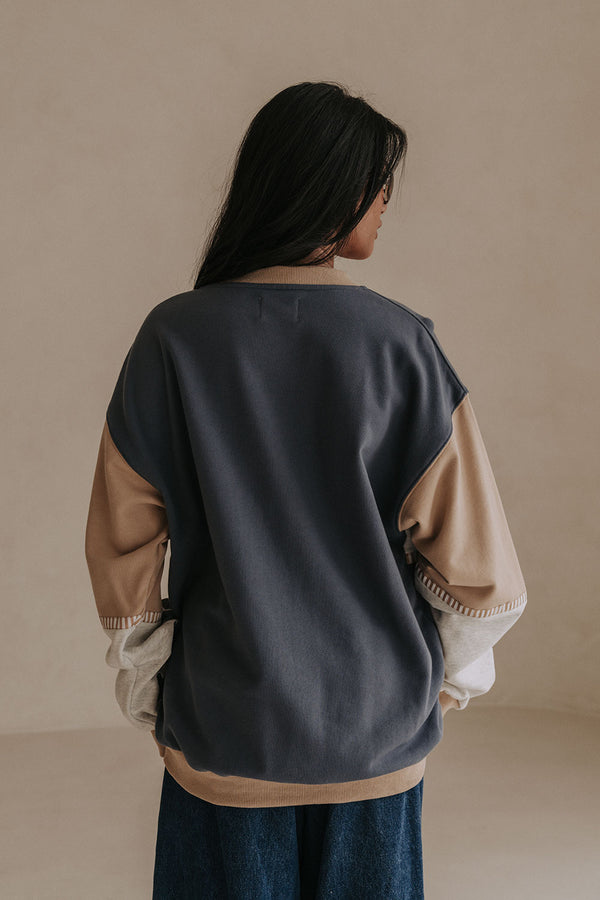 Vienna Sweater - Terry Blue, White, Tan, Grey