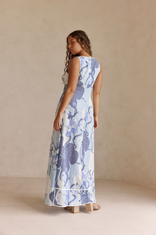 Blue Bouquet Blu Print Maxi Alista Dress