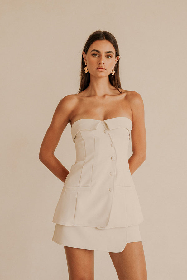 Coconut Tailored Strapless Button Up Wrap Lavara Top