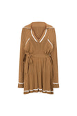 Brown V Neck Long Sleeve Pocket Mini Beau Dress